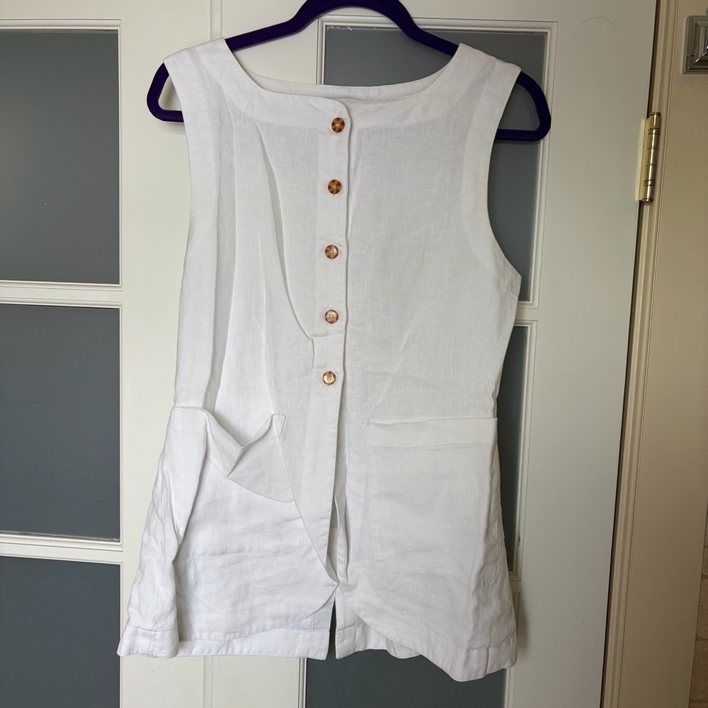 Posse Emma Vest White Linen Button-Front